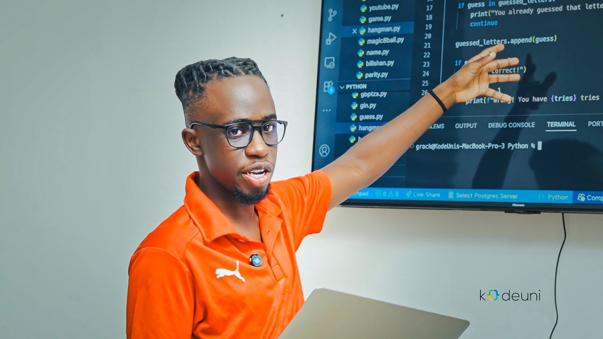 KodeUni instructor teaching Python at the Form Six Bootcamp